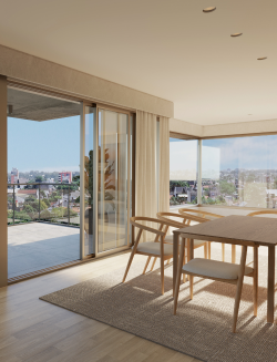 Interior Prisma con materiales naturales